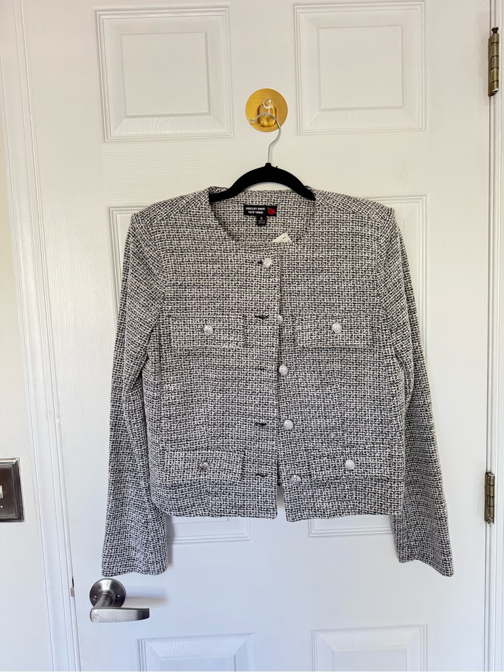 Women’s Black & White Tweed Collarless Blazer and Skirt - two piece suit NWT 8